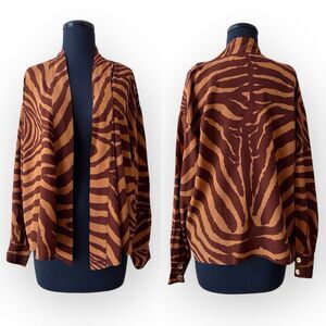 Vintage Genny Silk Open Blouse Top Medium Animal Print Cardigan Made In Italy